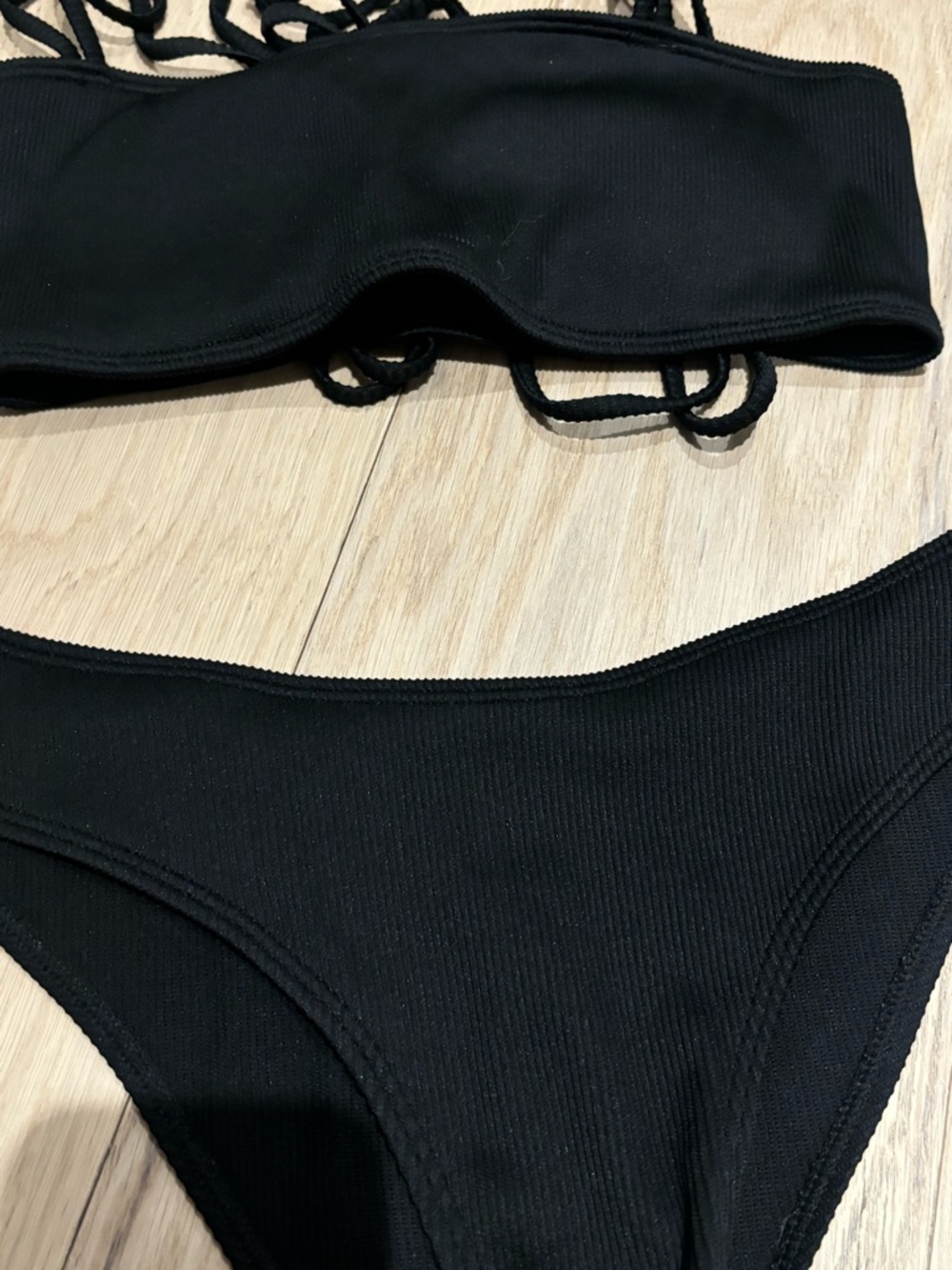 Black Ribbed Two-Piece Bikini Set - Picture 2 of 3